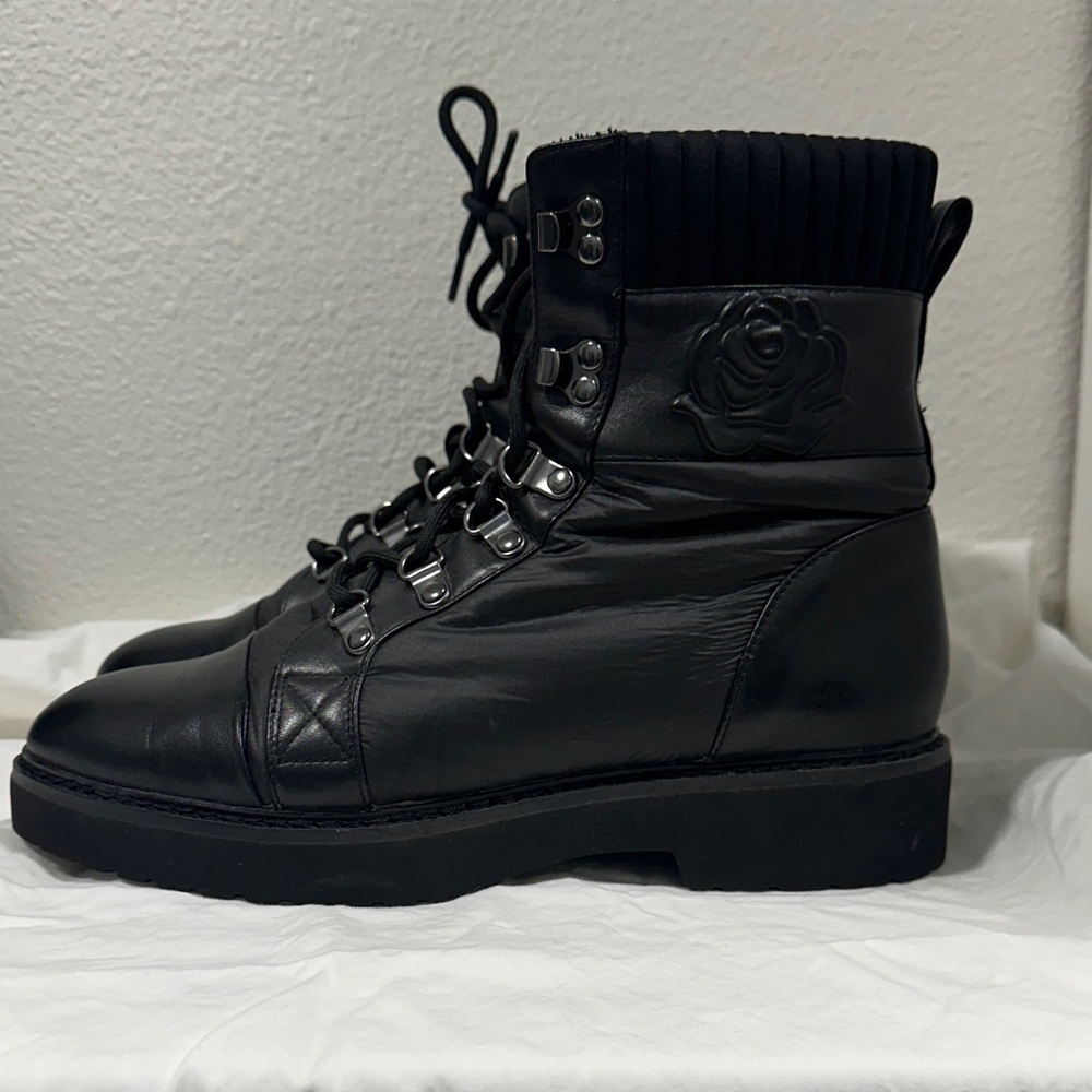 Taryn Rose Black Combat Boots with Floral Detail